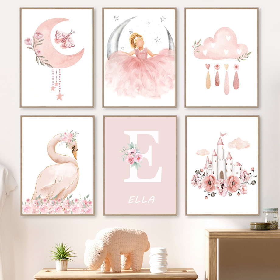 Baby Nursery Modern - Rosa Engel Mädchen Sonne Mond Wolke