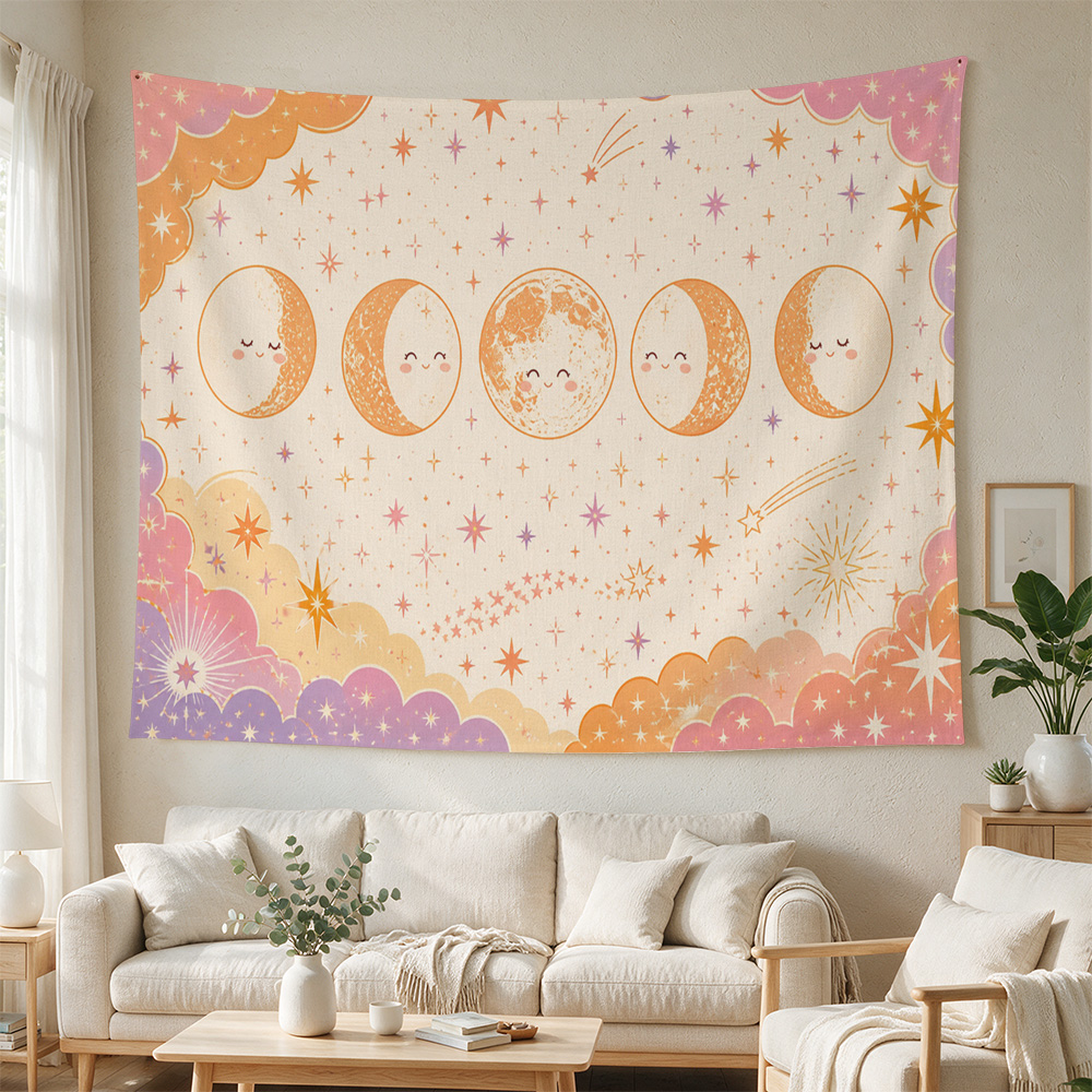 Baby Nursery Modern - Niedlicher Mond-Sterne-Galaxie-Wandbehang für das Kinderzimmer, Boho-Kinderzimmer-Dekoration,