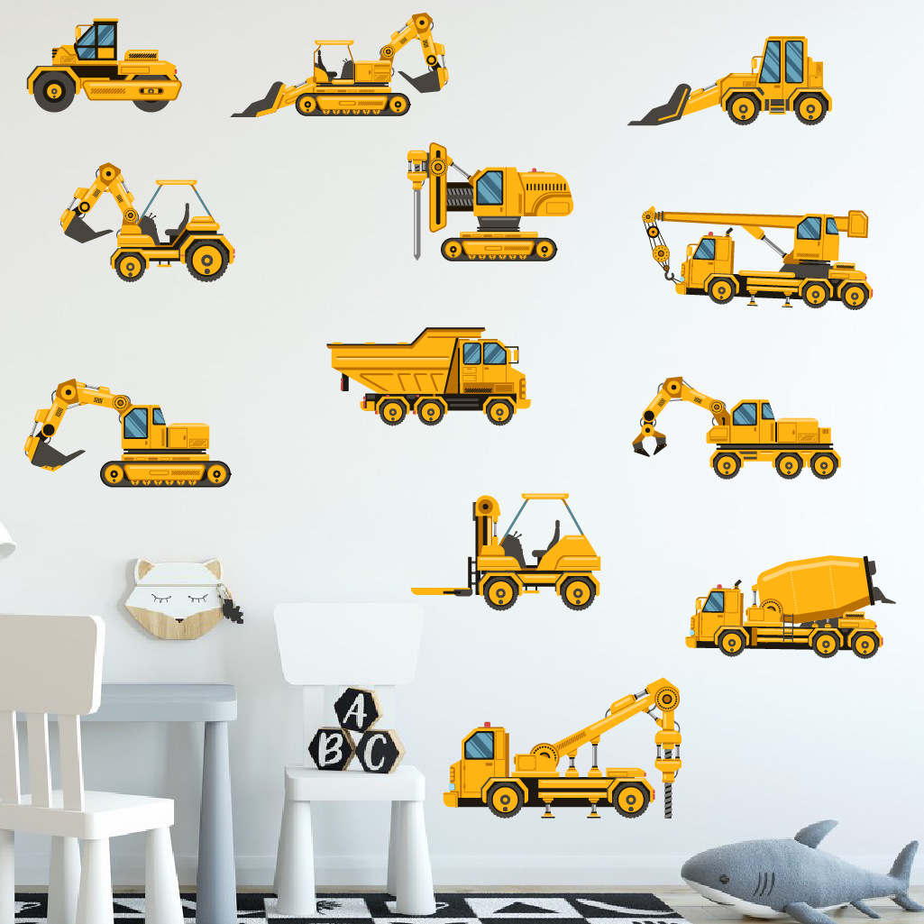 Baby Nursery Wallpaper - Cartoon Bagger Engineering Auto Wandaufkleber Selbstklebende