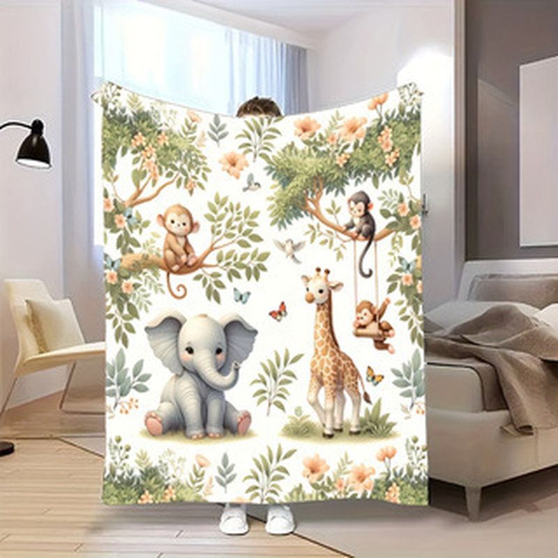 Baby Nursery Animal Prints - VIKAMA Babydecke mit Aquarell-Dschungeltiermotiv, Elefant, Giraffe,