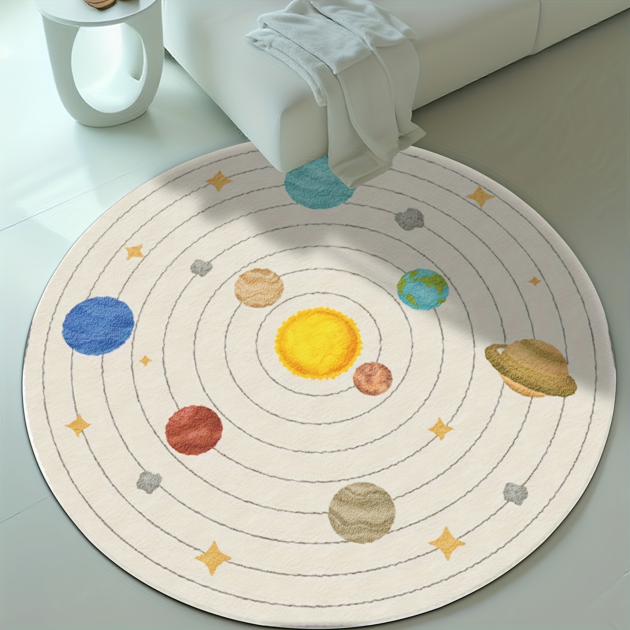 Soft Rug Nursery - Niedlicher Runder Teppich mit Planeten des