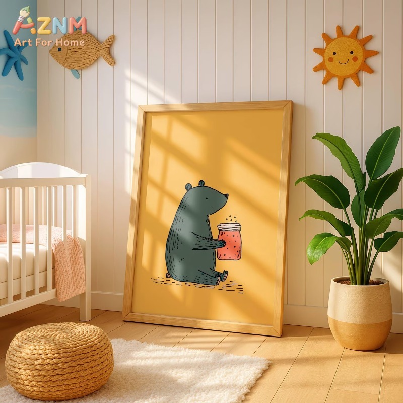 Baby Nursery Wallpaper - Boho Cartoon Niedlicher Regenbogen Bär Tiere