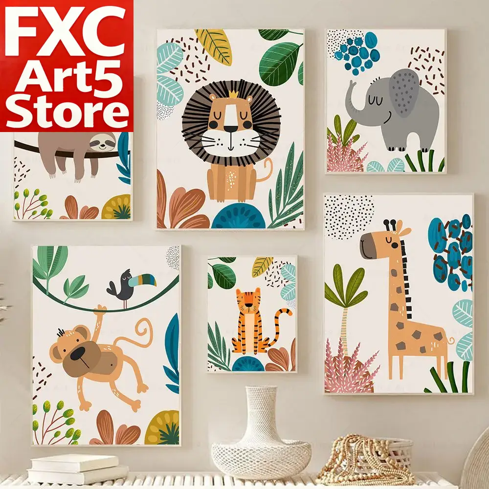 Baby Nursery Art - Boho Affe Löwe Giraffe Vogel Zebra