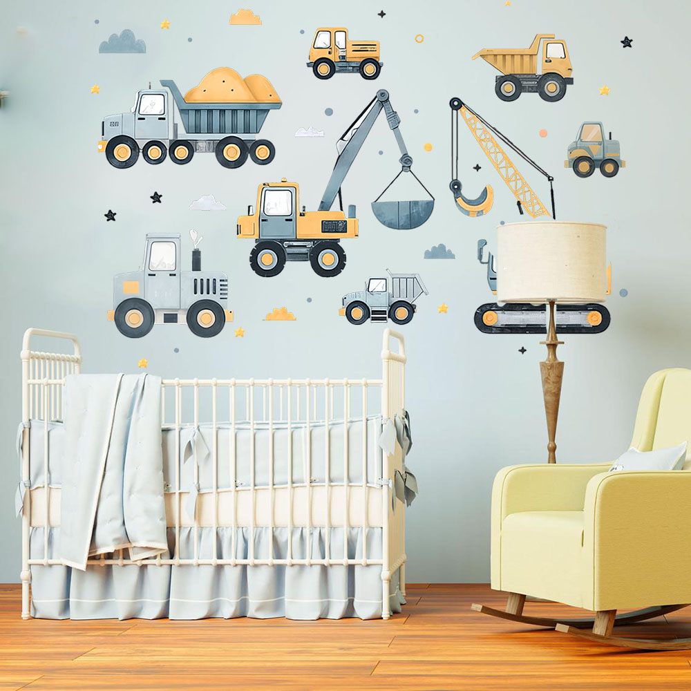 Baby Nursery Wall Mural - Cartoon Bagger Fahrzeuge Set Auto Wandaufkleber