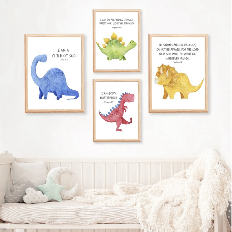 Baby Nursery Quotes Wall Art - Kinder Bibel Vers Zitieren Drucke Dinosaurier