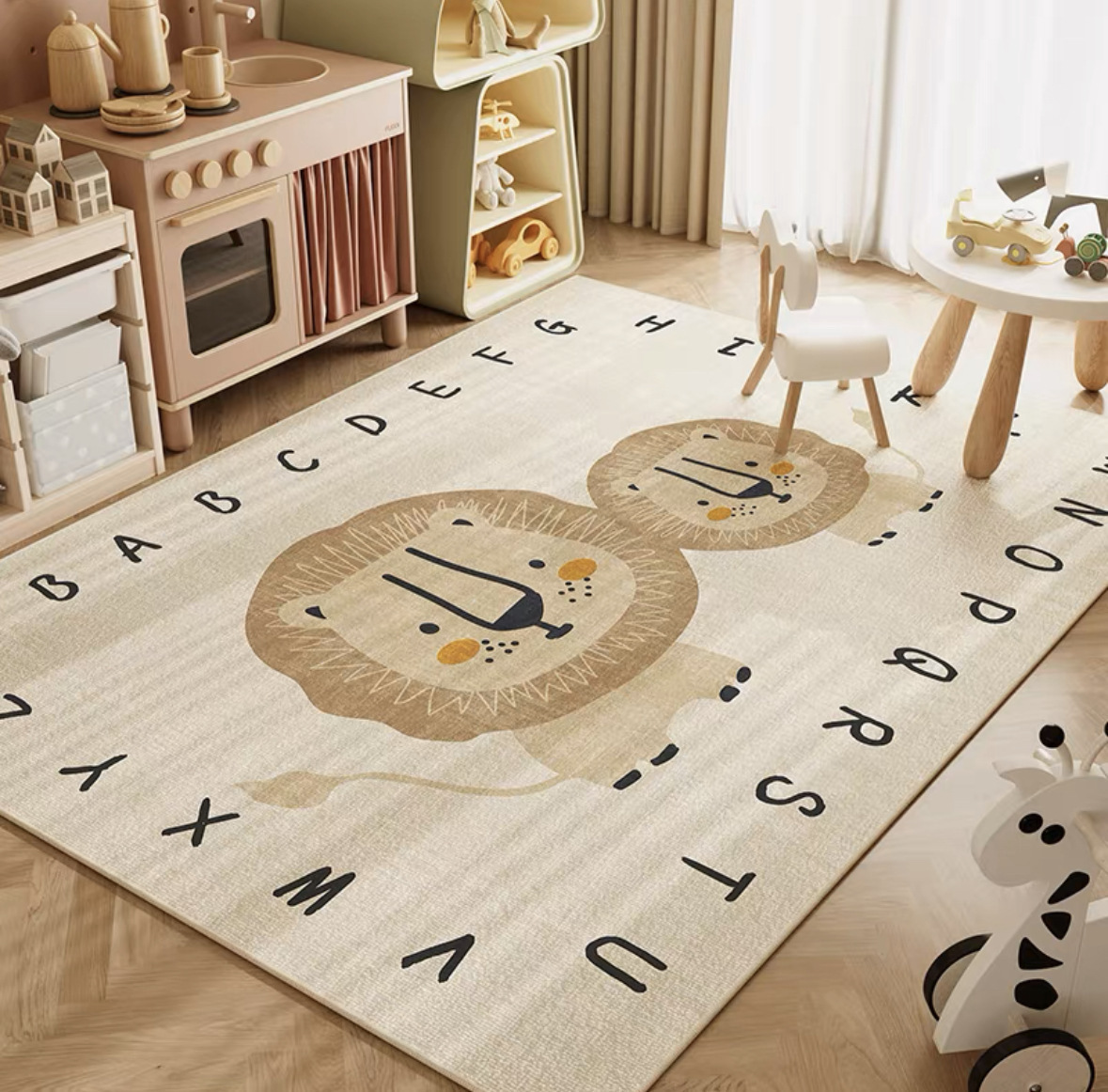 Soft Rug Nursery - VIKAMA Neutrale Cartoon-Löwen-Krabbelmatte ABC Lernmatte Weicher