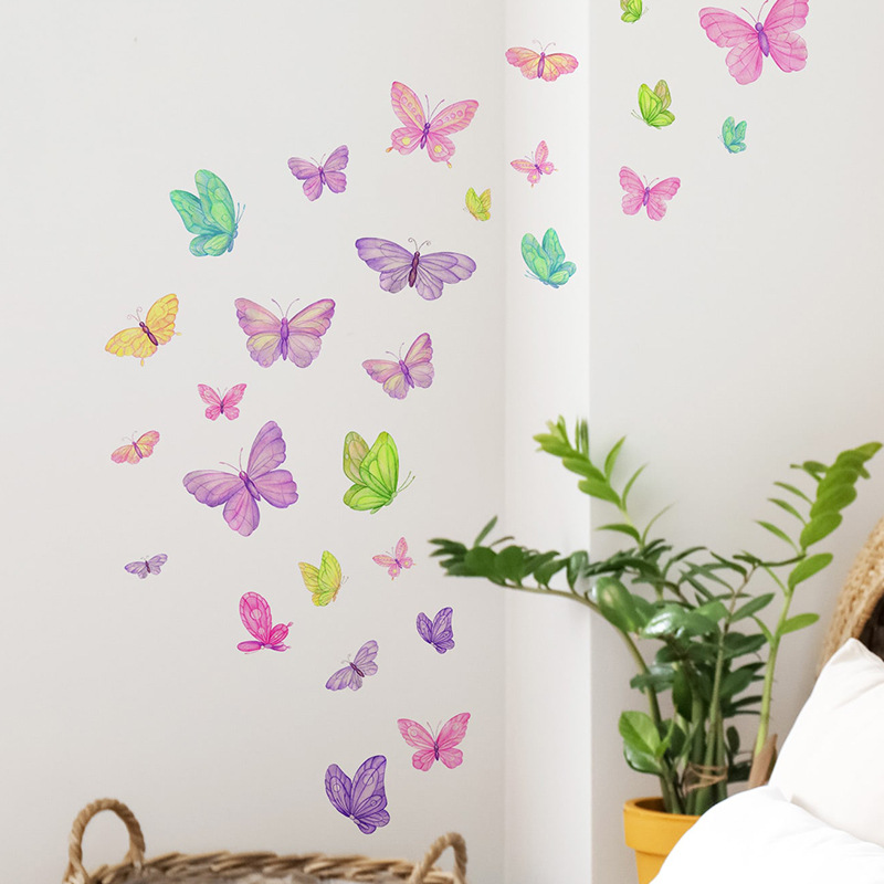 Baby Nursery Wall Mural - Romantische Schmetterlings-Wandaufkleber Kreative Heim-Wanddekoration Selbstklebende Kinderzimmer-Dekoration