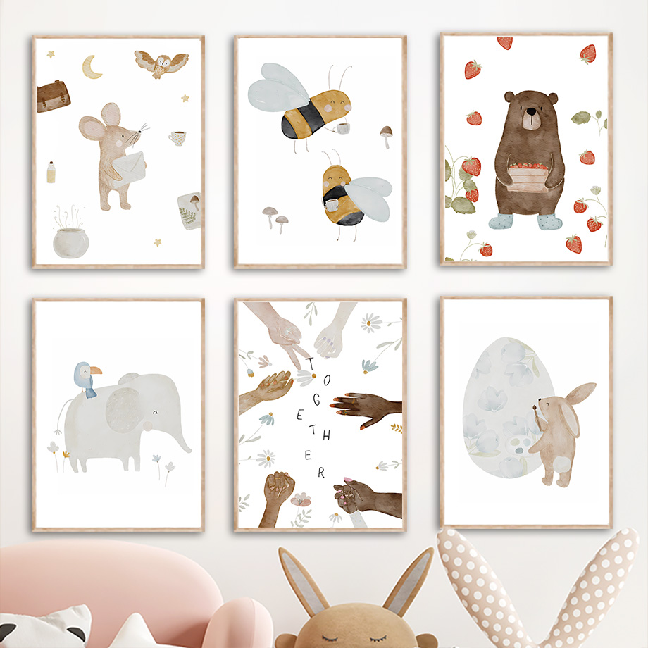 Baby Nursery Animal Prints - Boho Tierfreunde Elefant Hase Bär Hirsch