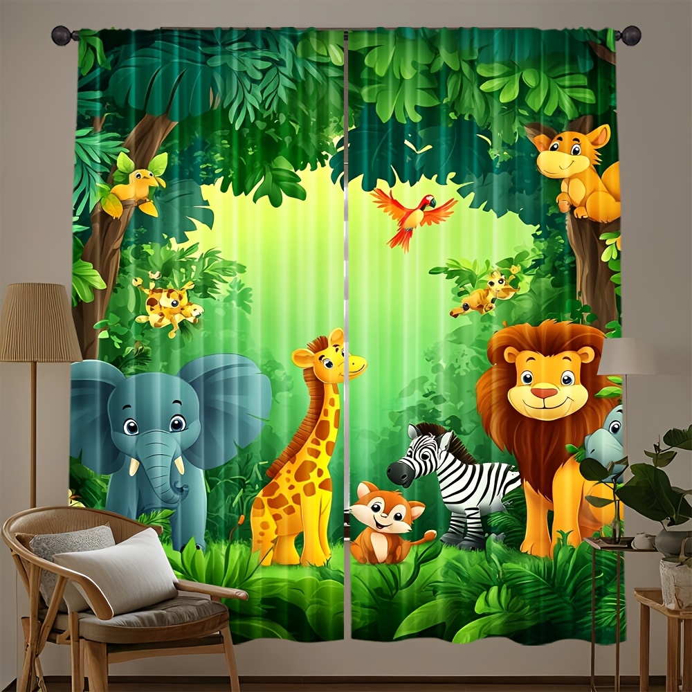 Baby Nursery Animal Prints - 2 Stück Cartoon-Tier-Vorhänge mit Dschungel-Safari-Druck aus