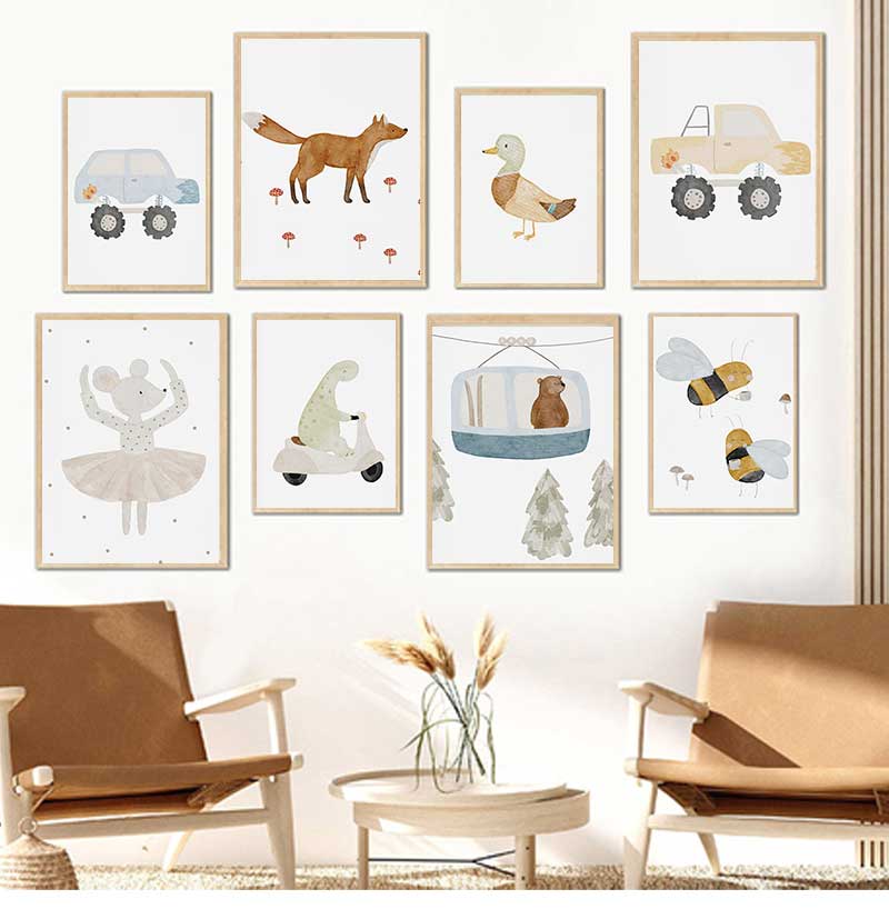 Baby Nursery Art - Cartoon Gans Biene Bär Ente Dinosaurier