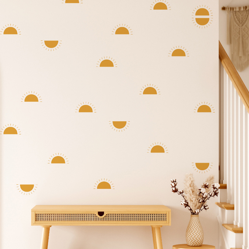 Baby Nursery Yellow Walls - Boho Gelb Orange Halbe Sonne Wandaufkleber