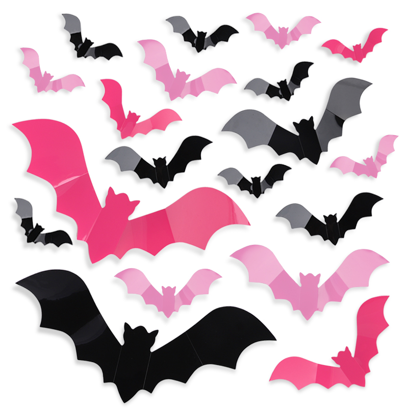 Baby Nursery Wall Mural - 24/48 Stück Halloween Rosa Fledermäuse Fensteraufkleber