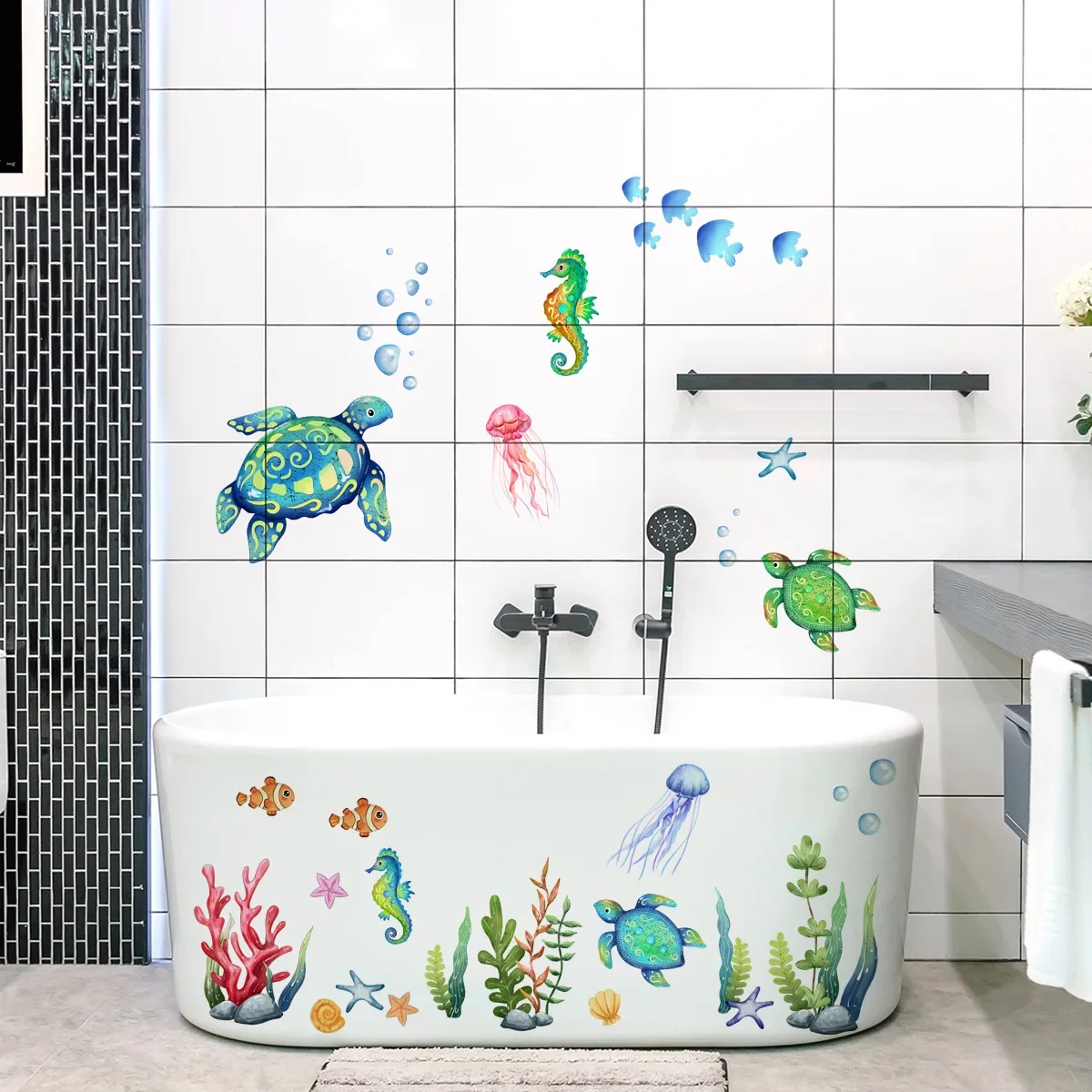 Baby Nursery Under The Sea - Ozean-Wandaufkleber unter der Meeresschildkröte, Badezimmer-Dekor-Aufkleber für