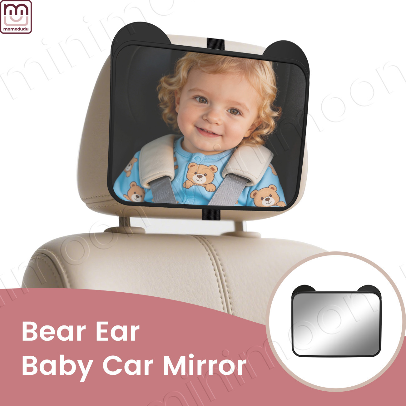 Wearable Baby Monitor - Niedlicher Auto-Rücksitzspiegel mit Bärenohren, Verstellbarer Weitwinkel-Sicherheitsmonitor