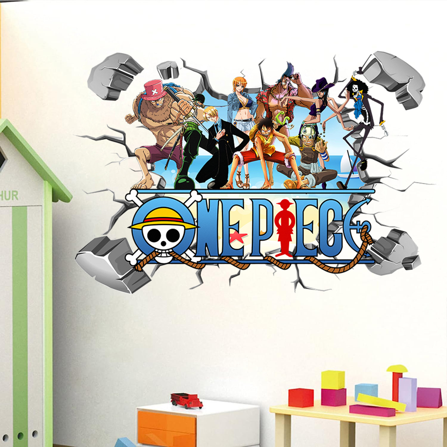 Baby Nursery Wall Mural - Cartoon One Piece Luffy 3D-Wandaufkleber für
