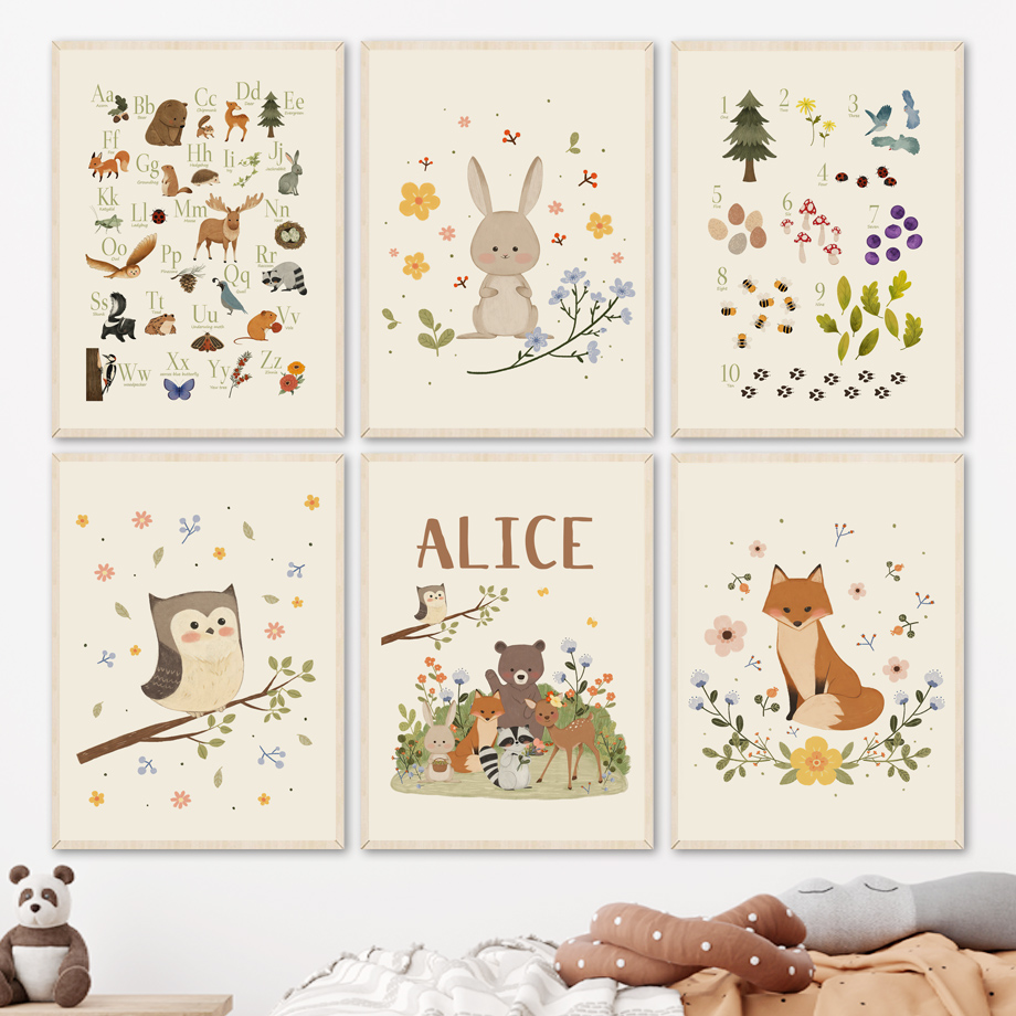 Baby Nursery Animal Prints - 1 Stück rahmenlose, niedliche Tierposter und