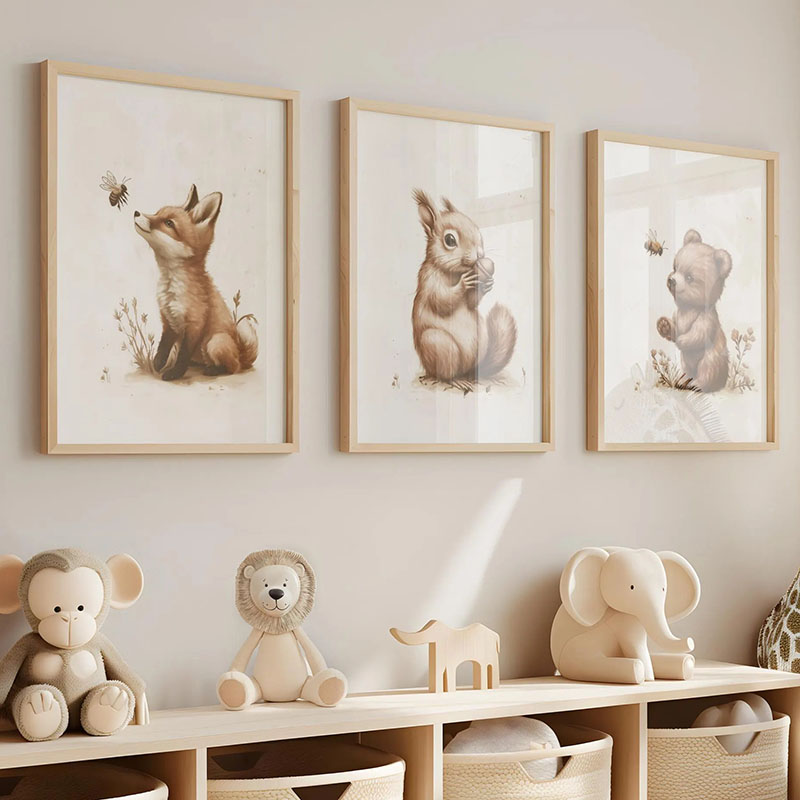 Baby Nursery Modern - Bär, Hase, Fuchs, Hirsch, Eichhörnchen, Maus