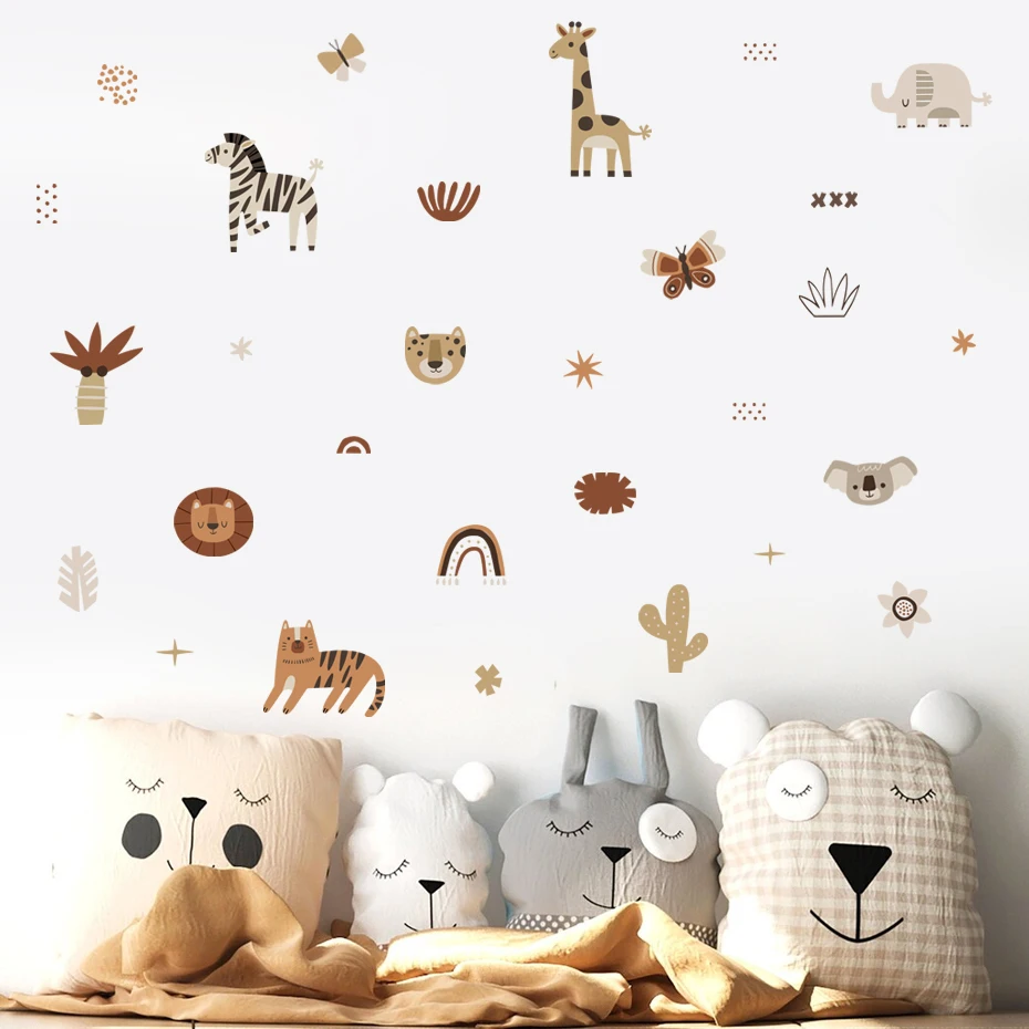 Baby Nursery Wallpaper - Cartoon Afrika Tiere Elefant Zebra Kaktus
