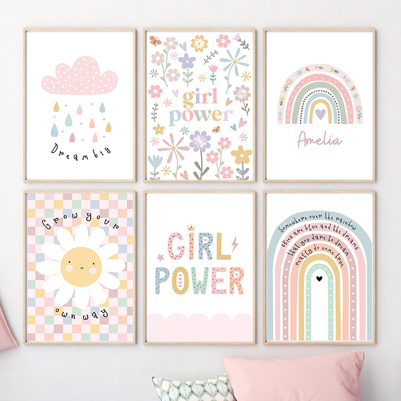 Baby Nursery Modern - Sonne Blume Regenbogen Wolke Herz Kindergarten