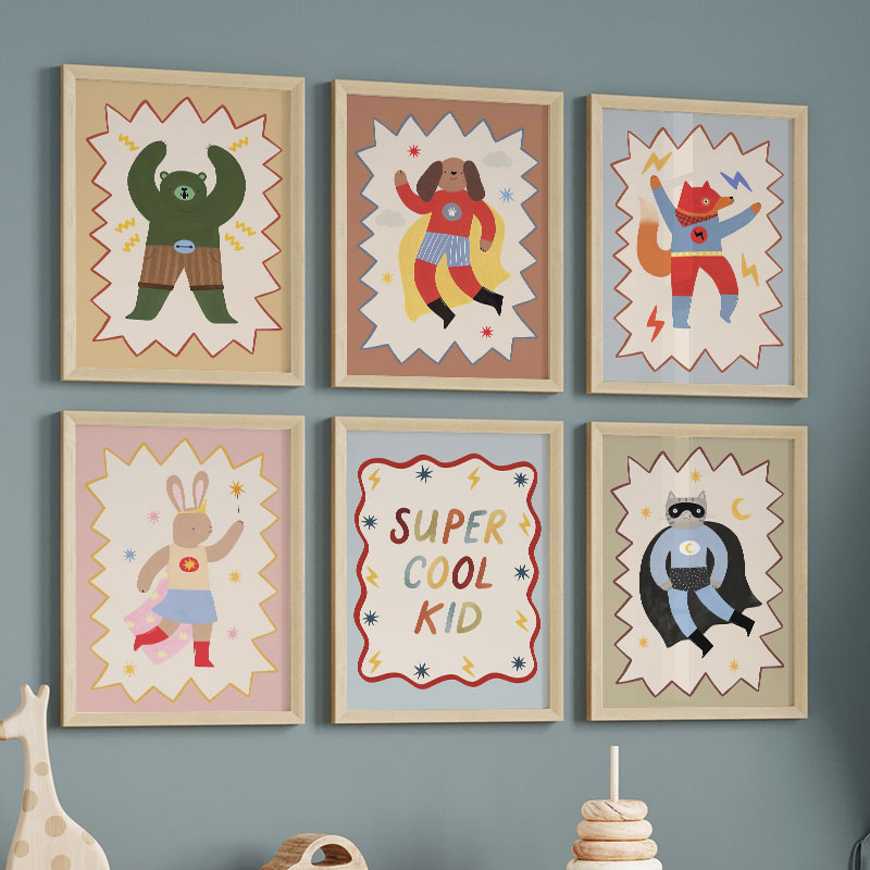 Baby Nursery Modern - Lustige Cartoon-Wandkunst für Kinderzimmer, Leinwandgemälde mit