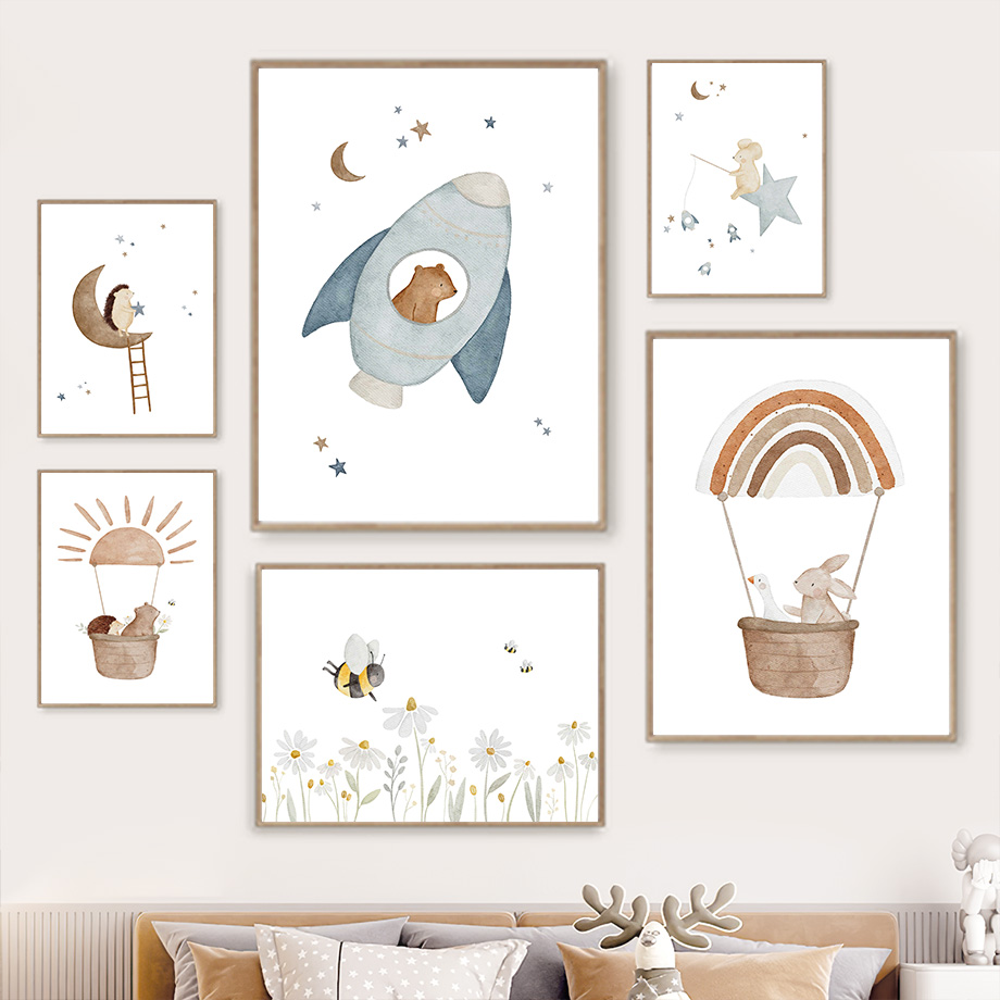 Baby Nursery Animal Prints - Cartoon Tiere Kinderzimmer Wand kunst Wandbild