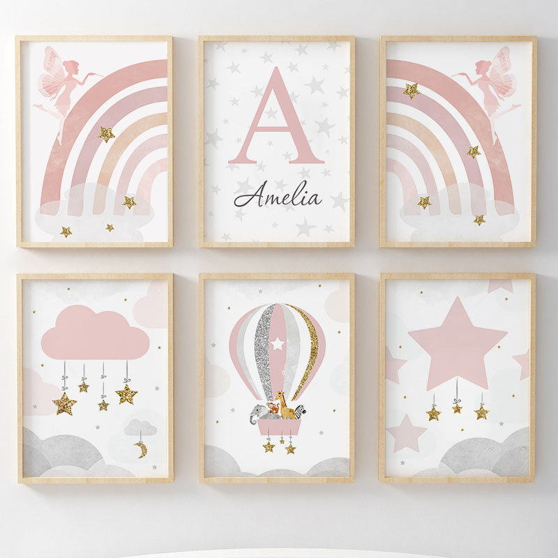Rosa Engel Mädchen Regenbogen  – Baby Nursery Animal Prints Bewertung und Preis