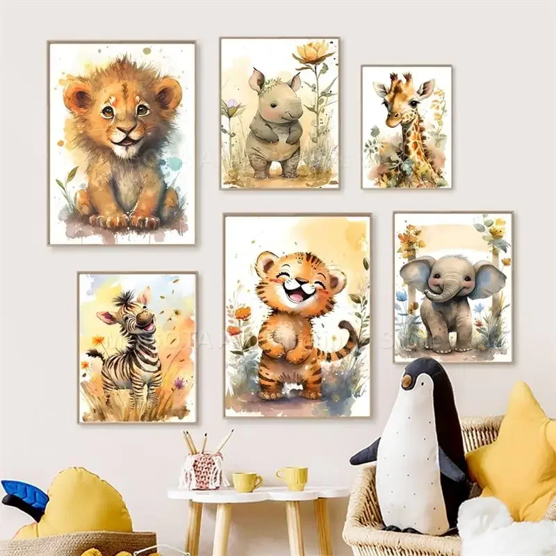 Aquarell Löwe Giraffe Tiger El – Baby Nursery Animal Prints Bewertung und Preis
