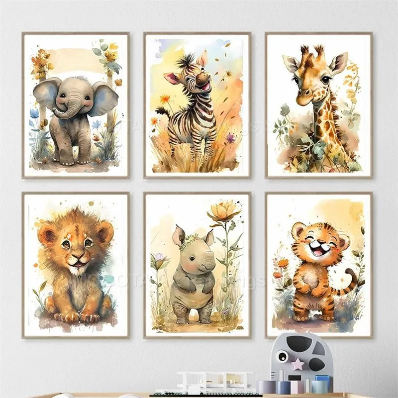 Aquarell Löwe Giraffe Tiger El – Baby Nursery Art Bewertung und Preis