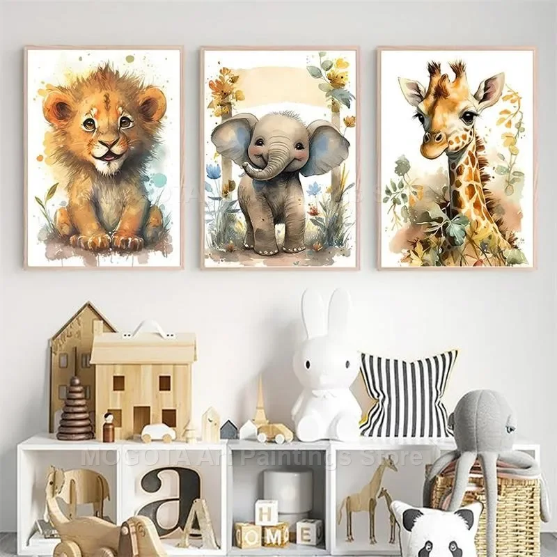 Aquarell Löwe Giraffe Tiger El – Baby Nursery Art Bewertung und Preis