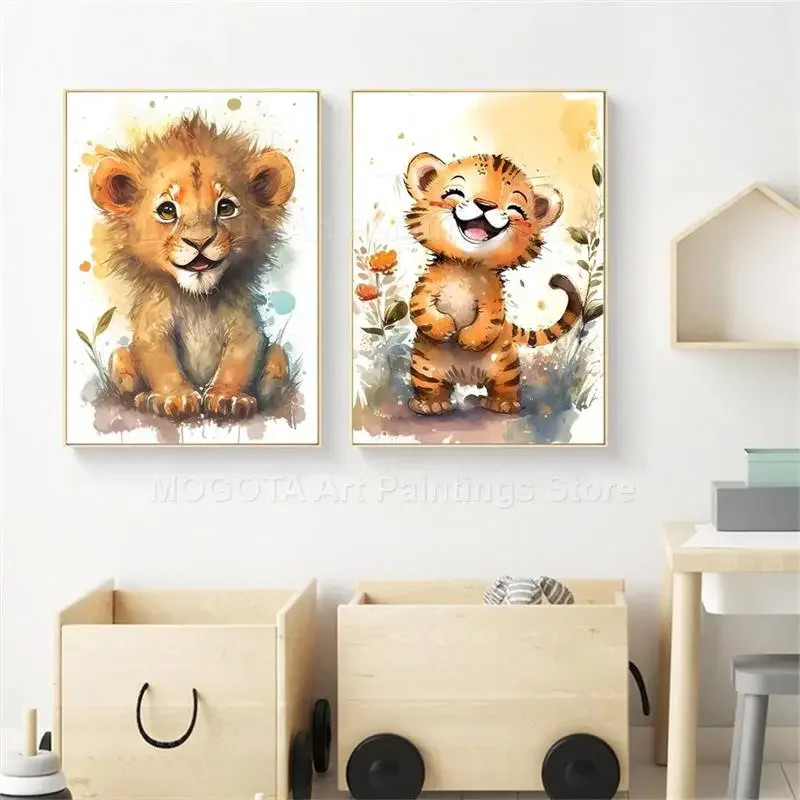Aquarell Löwe Giraffe Tiger El – Baby Nursery Art Bewertung und Preis